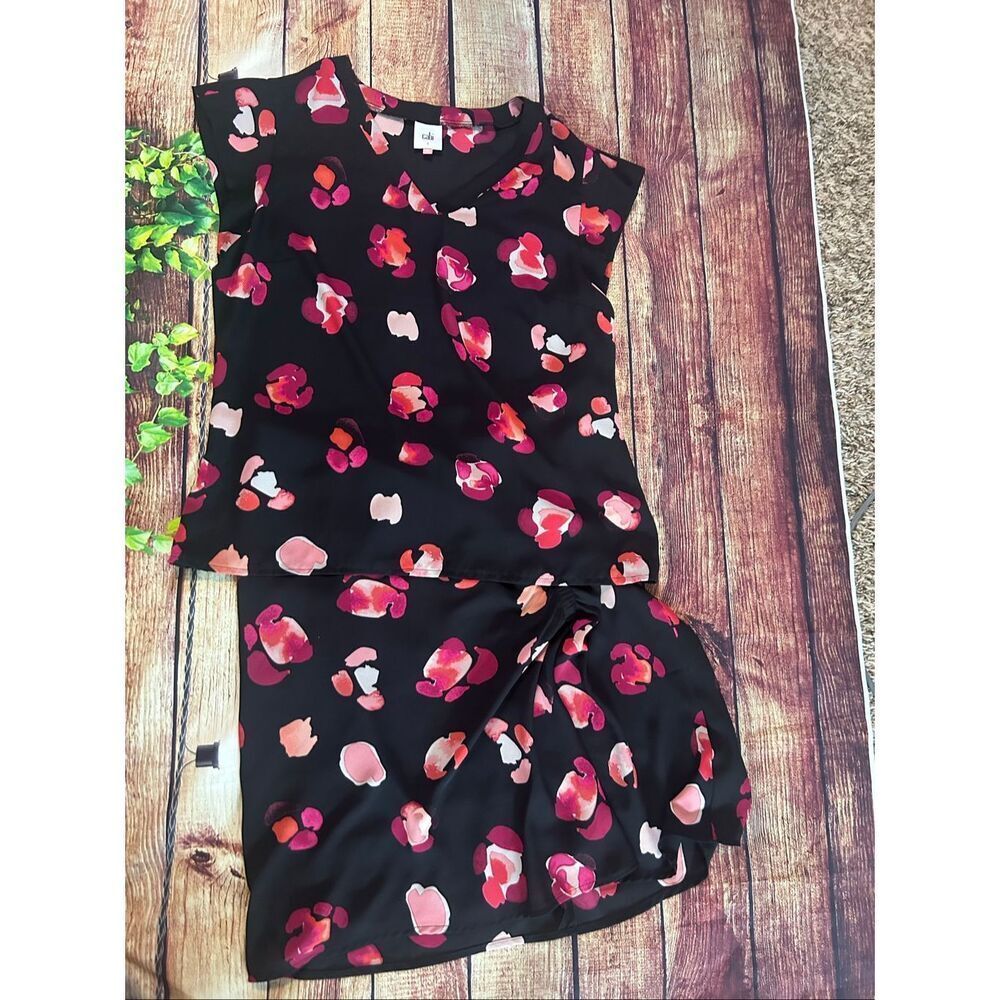 CAbi Valentines Floral Set Pink Black Shirt S Skirt M